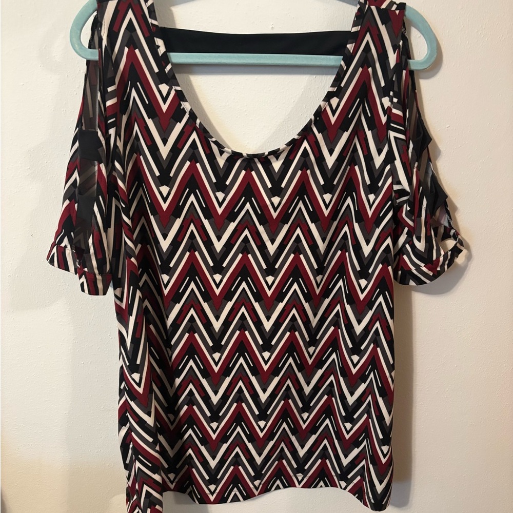 Robert Louis Black, Red, and White Chevron Blouse